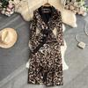 Autumn and Winter Women's Dress Light Mature Style Celebrity Temperament Long-sleeved Waisted Thin Leopard Print Dress