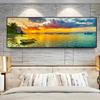 Landscape Fishing Boat Sunset Canvas Painting Panoramic Posters and Prints Wall Art Pictures Living Room Home Decor No Frame