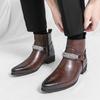 Fashion Autumn Brand Men Metal Cool Breathable Leather Boots British Style Mens Comfortable Pointed Side Zipper Knight Boots Horse Boots