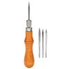 4 In 1 Multifunctional DIY Wood Handle Leather Craft Sewing Awl Hand Stitching Tool