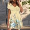 Summer Fashion Women's V Neck Short Sleeve Flower Printed Dress Sex Short Skirt Dresses