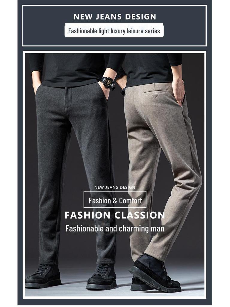 Men's Velvet Winter Pants: High-Grade Woolen, Elastic, Thick, Warm Casual Wear for Dad