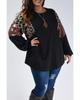 Black Leopard Sequin Patch Plus Size Long Sleeve Top