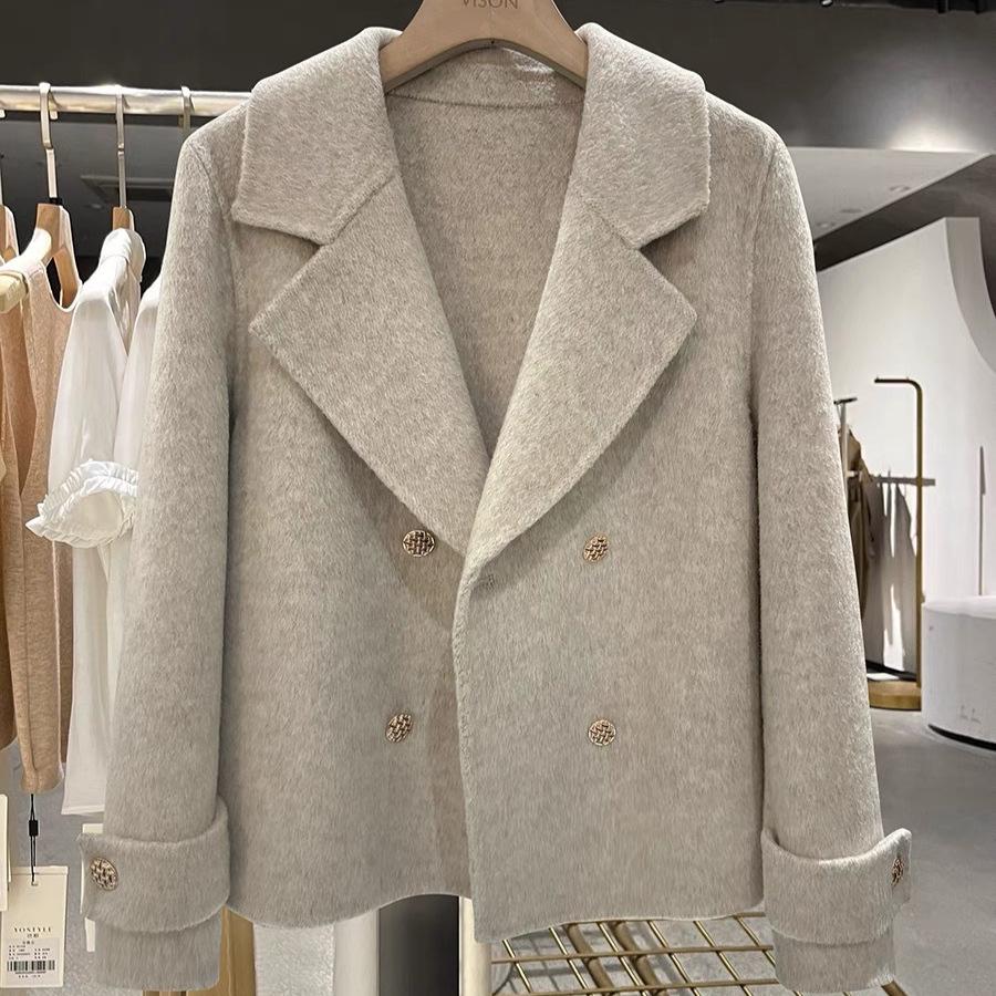 2024 Korean Style Double-Faced Cashmere Short Coat for Women