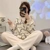Autumn New Warm Round NeckLong Sleeve 2 Piece Outfit Set Women Plush Home Clothes for Women Cute Printing Pajamas for Girls