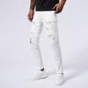 White Elastic Hot Diamond Denim Ripped Patch Slim Fit Pants for Men