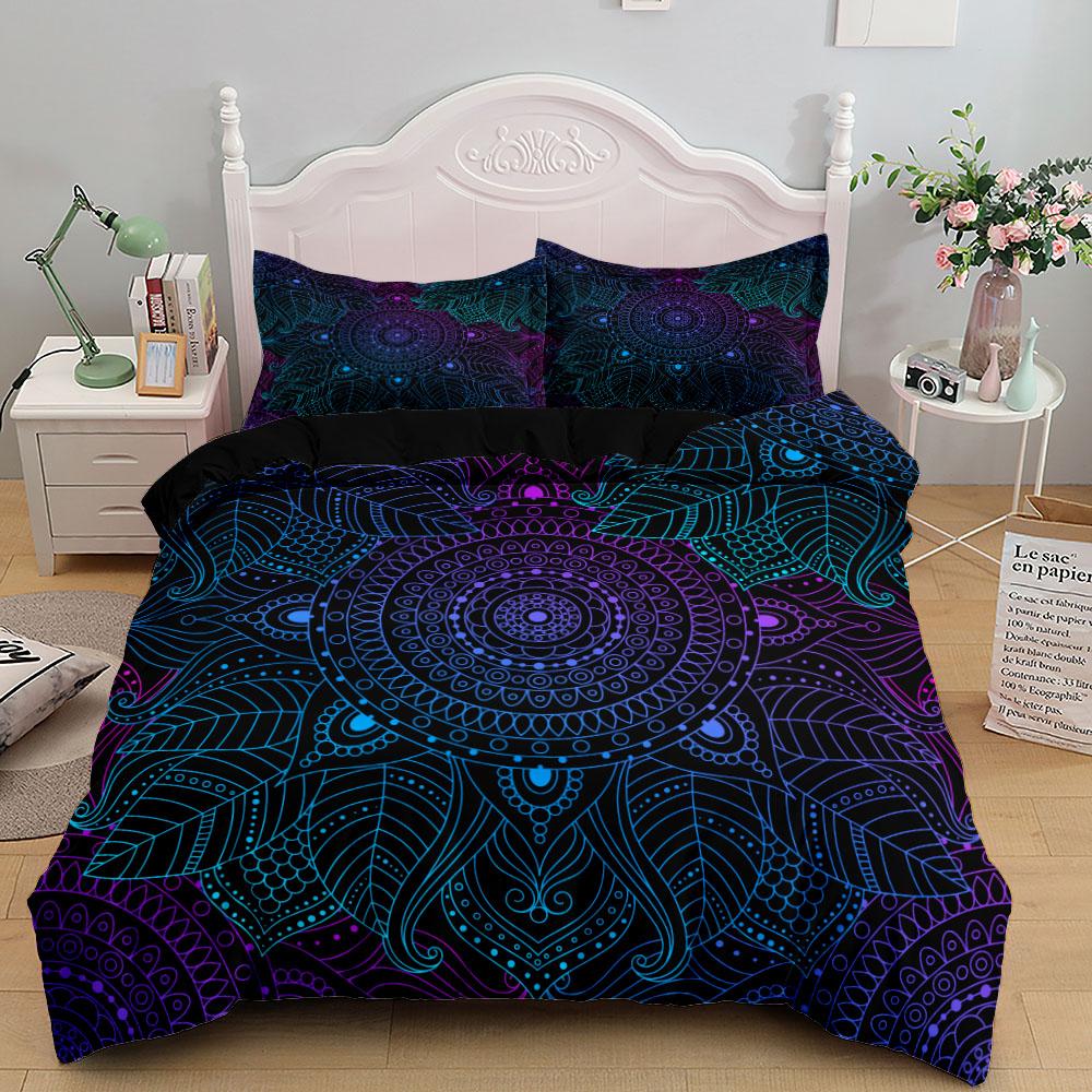 Bohemian Mandala Purple Duvet Cover Set Single Twin Double Queen King Cal King Size Bed Linen Set