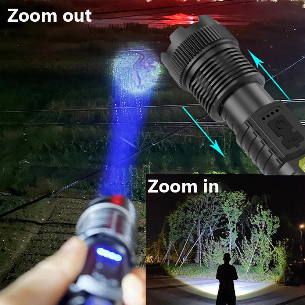 High Power Led Flashlight Portable USB Rechargeable Led Lamp with COB Side Light Pen Clip Zoom Torch Camping Emergency Lantern