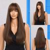 Long Straight Wigs Brown Synthetic Wig with Bangs for Women Daily Party Cosplay Heat Resistant Fibers White Women