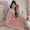 Women's Plus Size Cotton Nightdress - Cute Cartoon, Round Neck, Long Sleeve, Spring/Summer