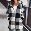 Women's European and American Style Plaid Hooded Long-Sleeve Zipper Coat with Pockets