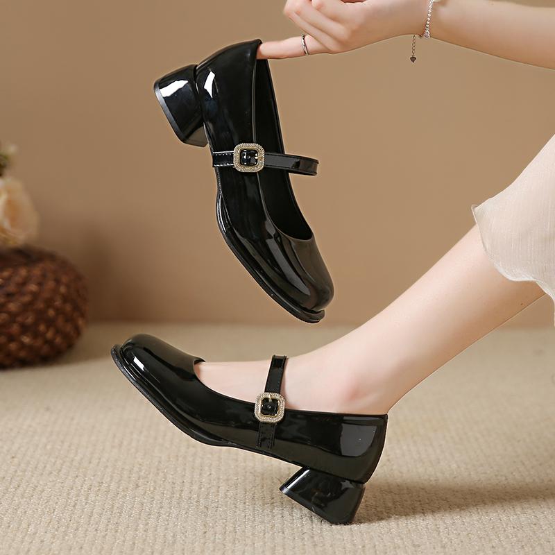 Women Pumps 2025 New Mary Jane Shoes for Women Big Size Belt Buckle Small Leather Shoes for Women Thick Heels High Heels Shoes