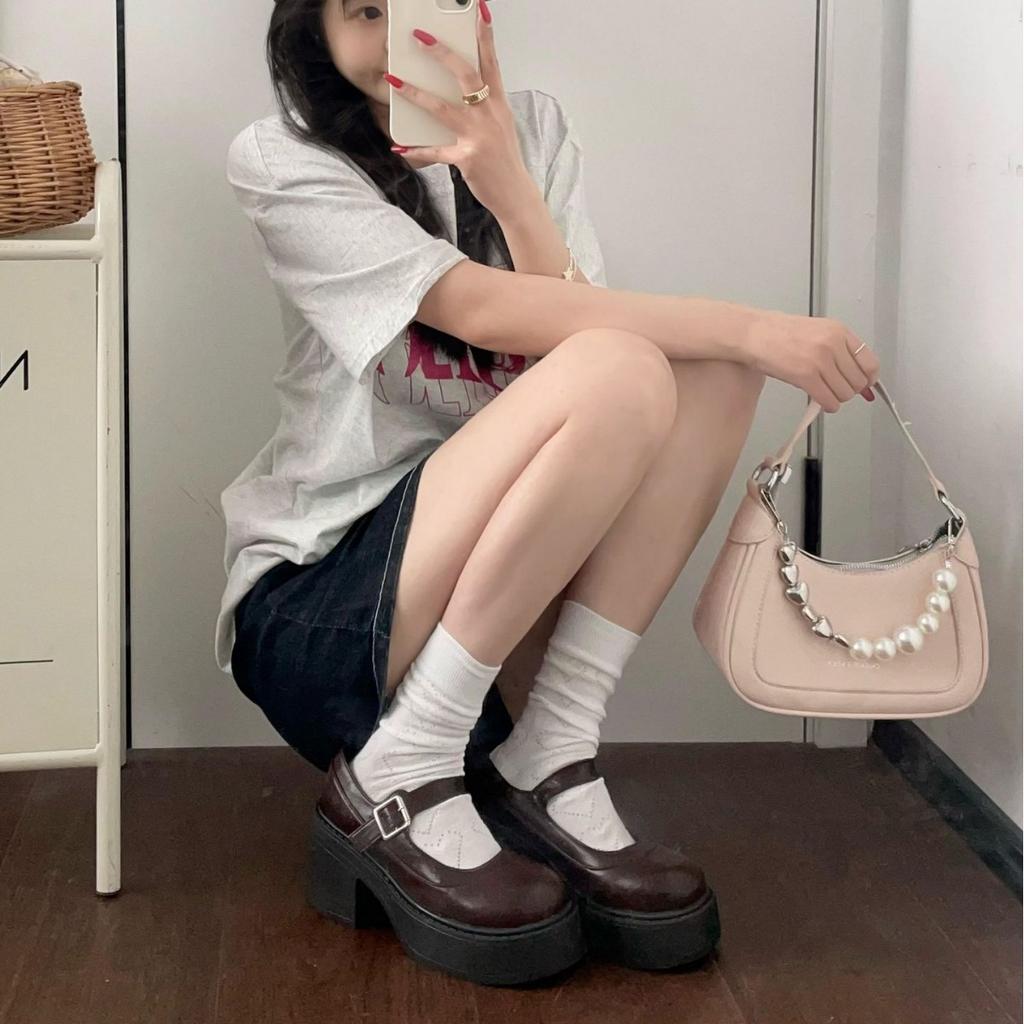 Sweet and Cool Thick Heel High Heel Small Leather Shoes Women's 2025 Spring and Summer New Thick Sole Heightening French Retro Mary Jane Single Shoes