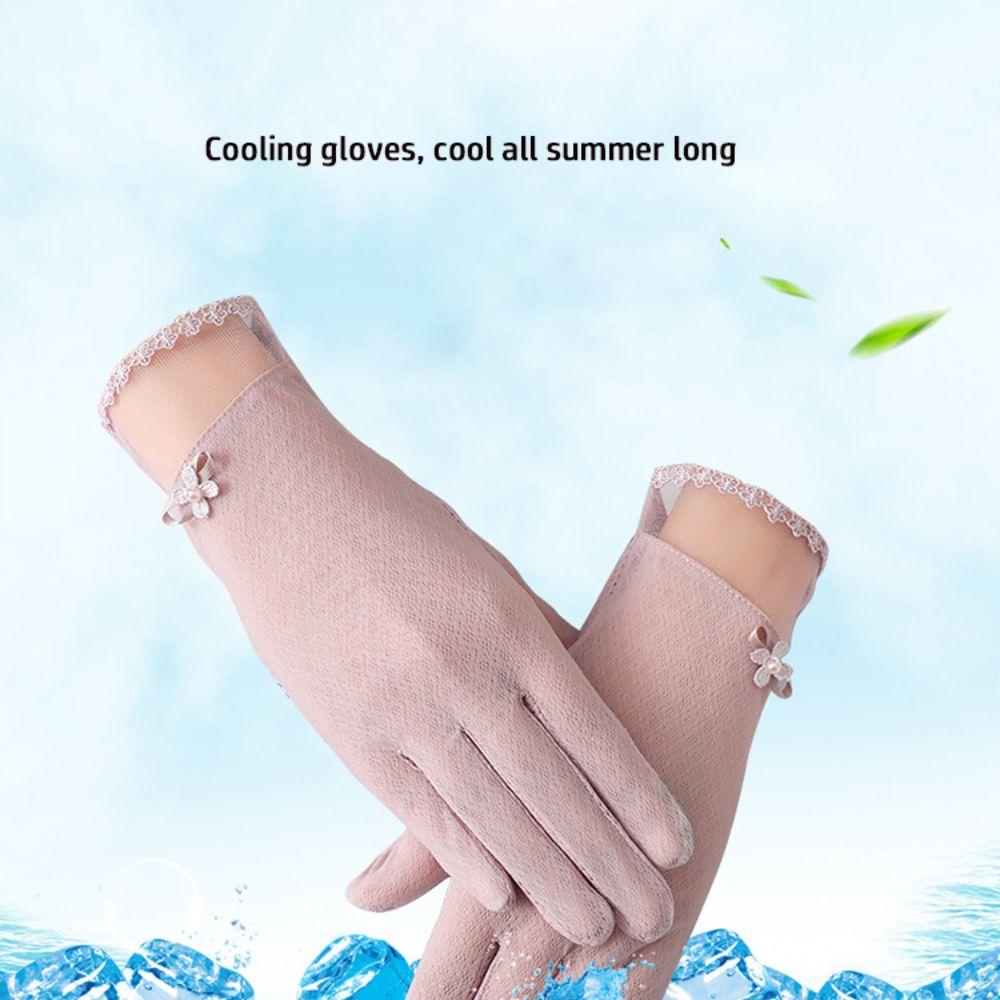 Breathable Female Sunscreen Gloves Full Finger Cycling Gloves Fashion Ice Silk Gloves  Summer