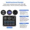 LED Rocker Switch Panel Interior Accessories Digital Voltmeter Aluminum Panel Dual USB Port 4 Gang Waterproof for Car RV Camper Caravans