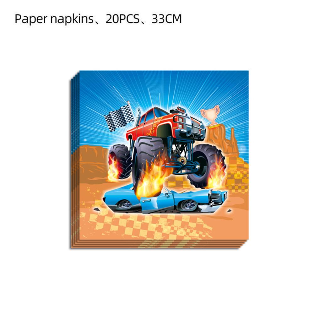 Monster Truck Theme Tableware Kit Including Plates, Cups, Napkins, Tablecloth