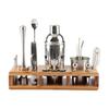 Cocktail Shaker Set with Wood Stand Stainless Steel Strainer Jigger Muddler Spoon Bartender Kit