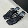 Sexy Hollow Out Mesh Square Toe Mules Women Shoes Pumps Slippers Fashion Strange Wedges Heels Slides Sandal Female Black
