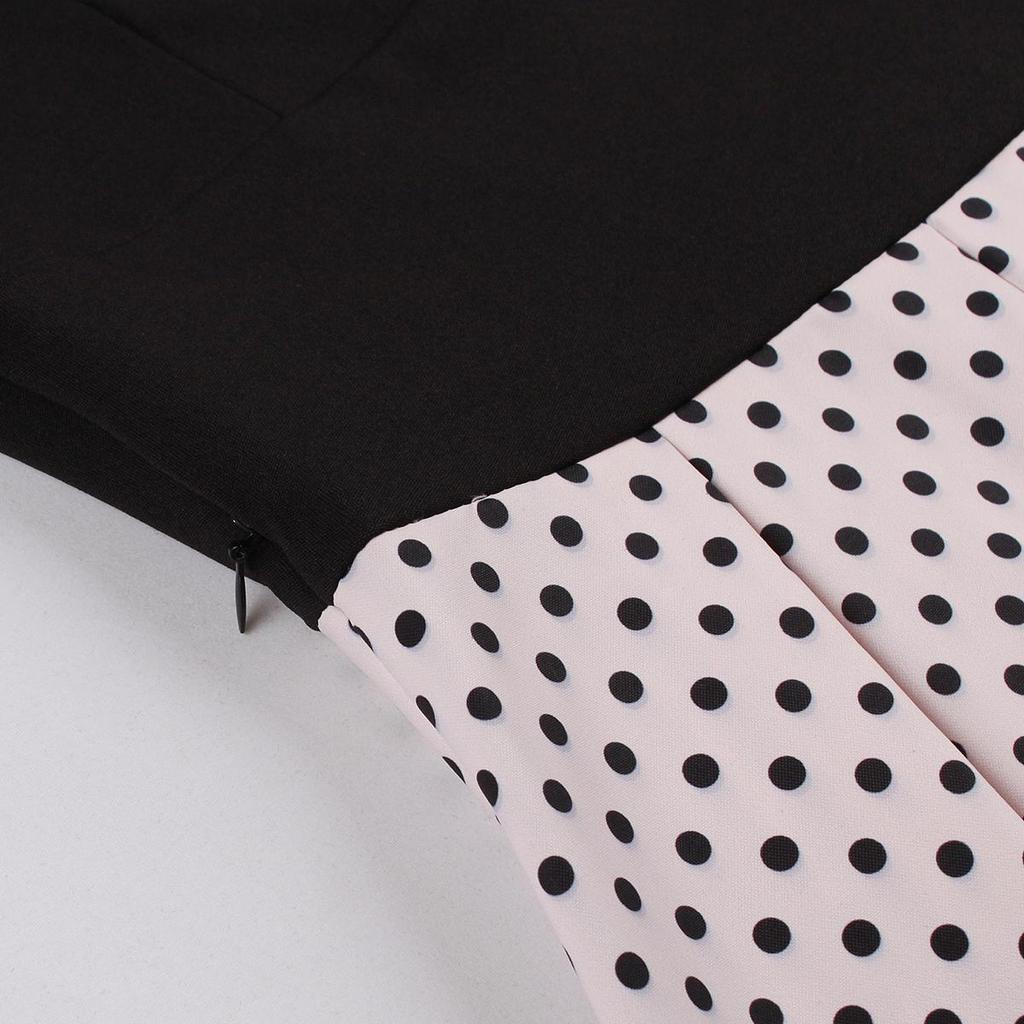 Women's Polka Dot Swing Dresses Lapel Buttons High Waist Belt Slim Fit Short Sleeves Summer Dress Office Work Casual Wear Vintage Outfit