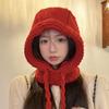 Big Red Balaclava Hat Women's Strappy Knitted Winter Thickened Warm Woolen Hat