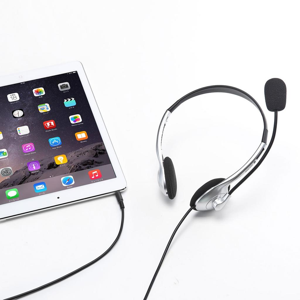 Sanwa Supply Tablet Headset Mini Plug Binaural Type Silver 3.5mm (4 Pole) MM-HS526TAB