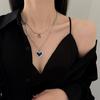 Black Mosaic Love Pixel Peach Hollow Heart Double Layer Necklace Punk Harajuku Style Fashion Asymmetry Women's Jewelry Gift