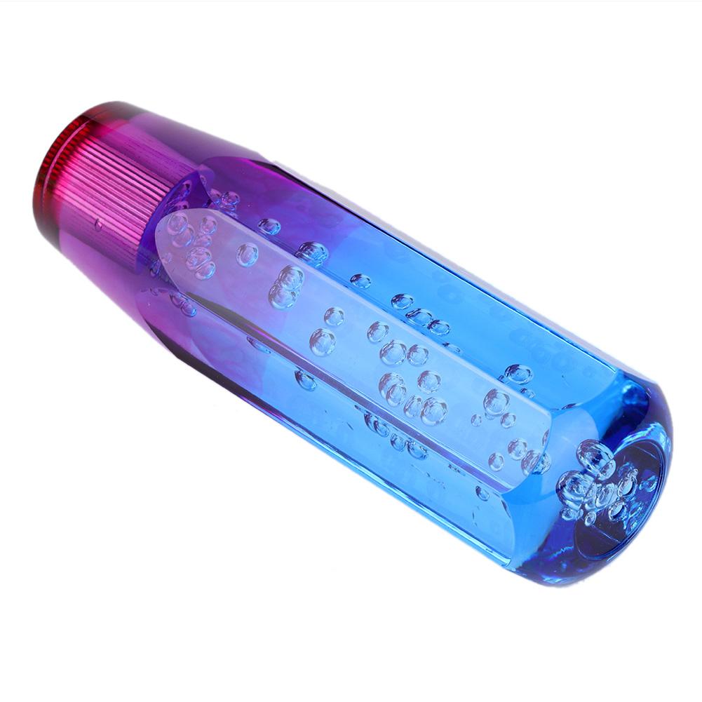Universal Two Color Crystal Bubble Shift Knob Manual Gear Stick Lever Head with 8mm 10mm Threaded Fittings(Blue Purple )