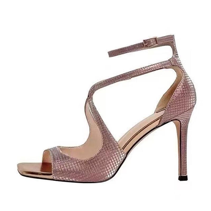 Liyke Summer Fashion Ankle Cover Strap Women 7CM Gladiator Sandals Elegant Square Open Toe Pink High Heels Wedding Banquet Shoes