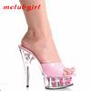 Women's Shoes Patent Leather Crystal Flower Thin Heel Slippers Nightclub Fish Mouth Dance Shoes 15cm Heel 5cm Platform YKC