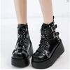 Metal Chain Patent Leather Punk Ankle Boots Women Winter Designer Chunky Platform Boots Woman Black Gothic Lolita Shoes