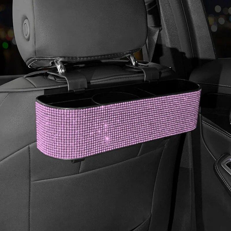 Fashion Diamond Car Seat Back Storage Box Organizer Water Cup Tissue Paper Holder Beverage Rack Bling Car Accessories for Woman