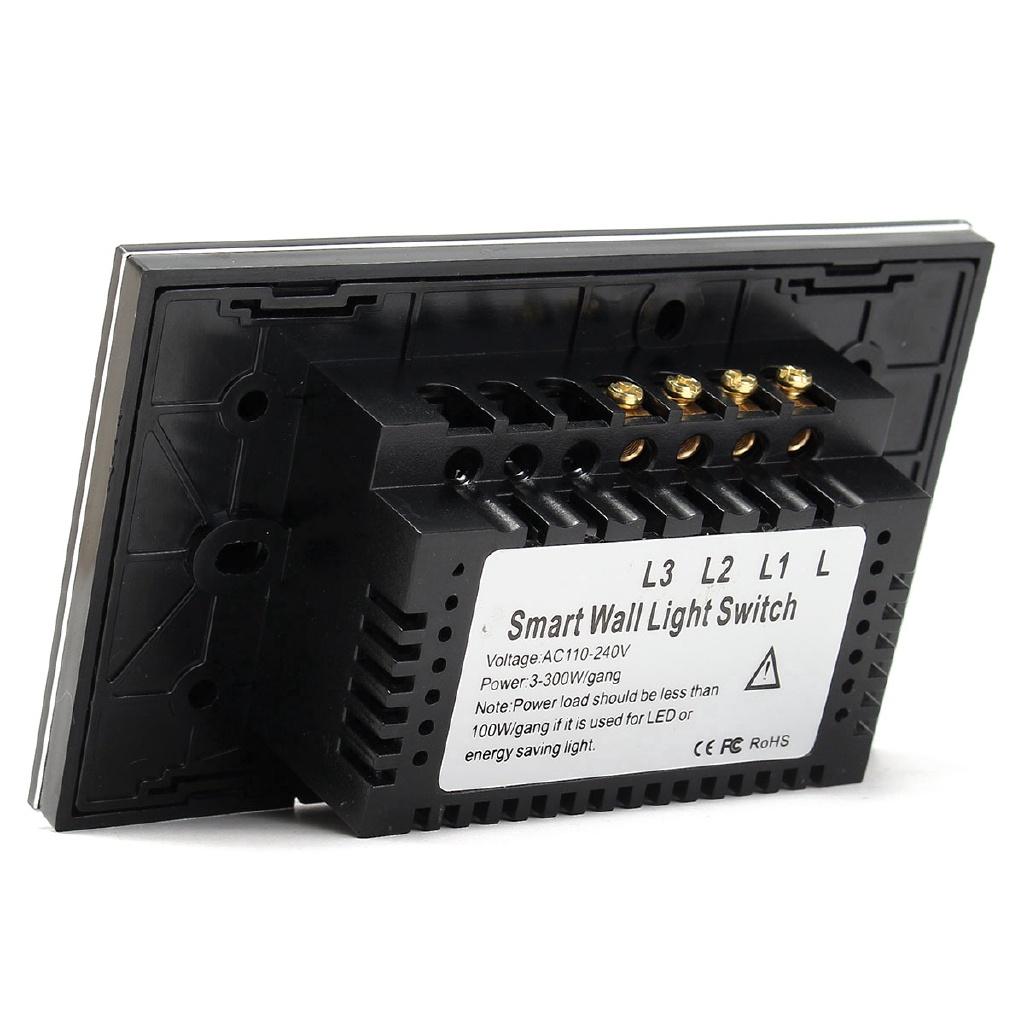 3 Way ABS Panel Smart Wall Light Switch Wireless Touch Control Light Switch 3 Gangs 120x70x40mm