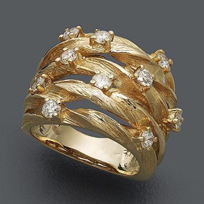 Wrapped Vine Ring Women'S Fashionable Yellow And Gold Wide Version Multi-Ring Accessories, Star Zircon Bird'S Nest Ring