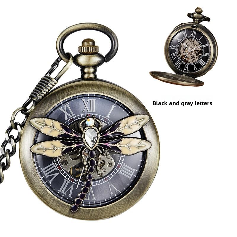Butterfly Dragonfly Flip Retro Copper Mechanical Pocket Watch