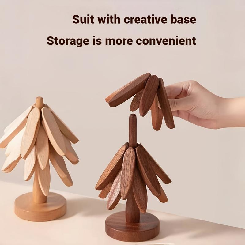 4pcs Set of Walnut Wood Heat-resistant Placemats - Anti-scald Pot and Pan Trivets Kitchen and Dining Table Coasters