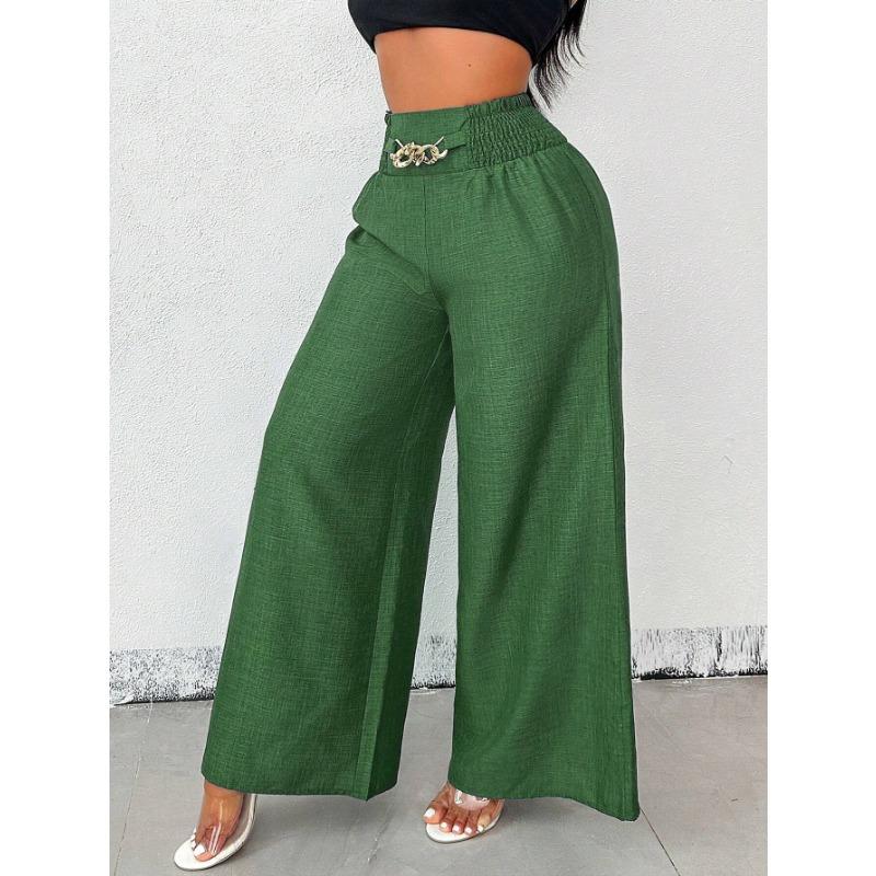 Women's Fashion Casual Solid Color Print High Waist Trousers Pants & Capris