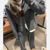 Women's Autumn and Winter Hooded Zip Knit Cardigan Wide Leg Pants Two Piece Set