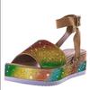 Spring and Summer New Large-size Muffin Women's Sandals Wind Multi-colored Rhinestone Thick-soled Buckle One-word Sandals Women