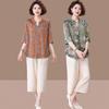 Summer Plus Size Silk-Inspired Xiangyun Yarn Two-Piece Set for Middle-Aged and Elderly Women