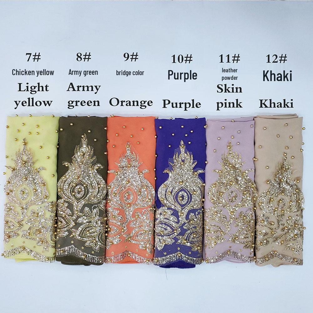 Rhinestone Beaded Chiffon Headscarf: Breathable Sun Protection Muslim Wrap In Ethnic Style