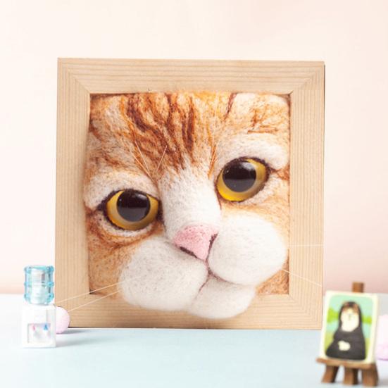 Photo Frame Ornaments with Shaping Base Wool Felt Interactive Lovely Cat Head Doll Knitting Kit Household Supplies