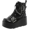 2025 Autumn Winter Black Gothic Platform Boots Women Shoes White Punk Rivets Chain Buckle Belt Wedge High Heels Ankle Booties
