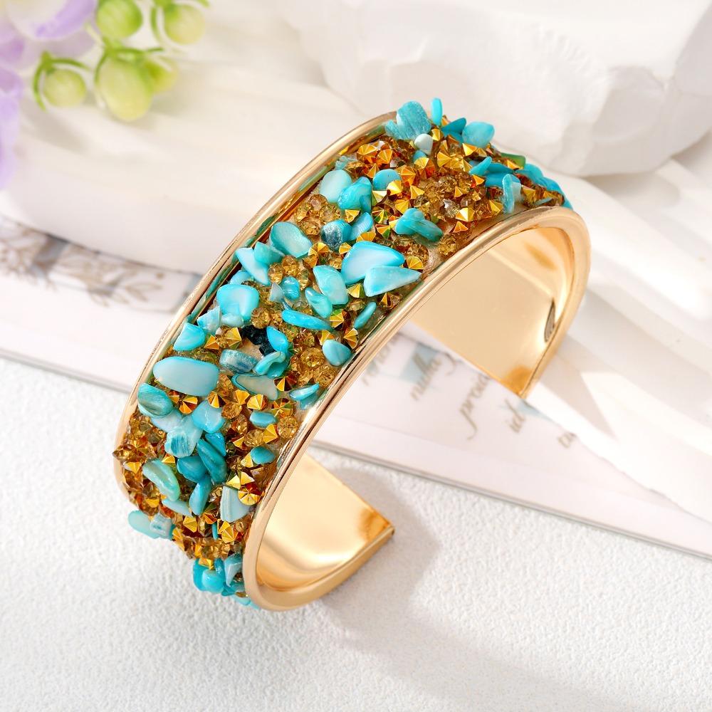 Stone Cuff Bangles Bohemian Exaggerated Bracelet Simple Wide Open Bangle Gift