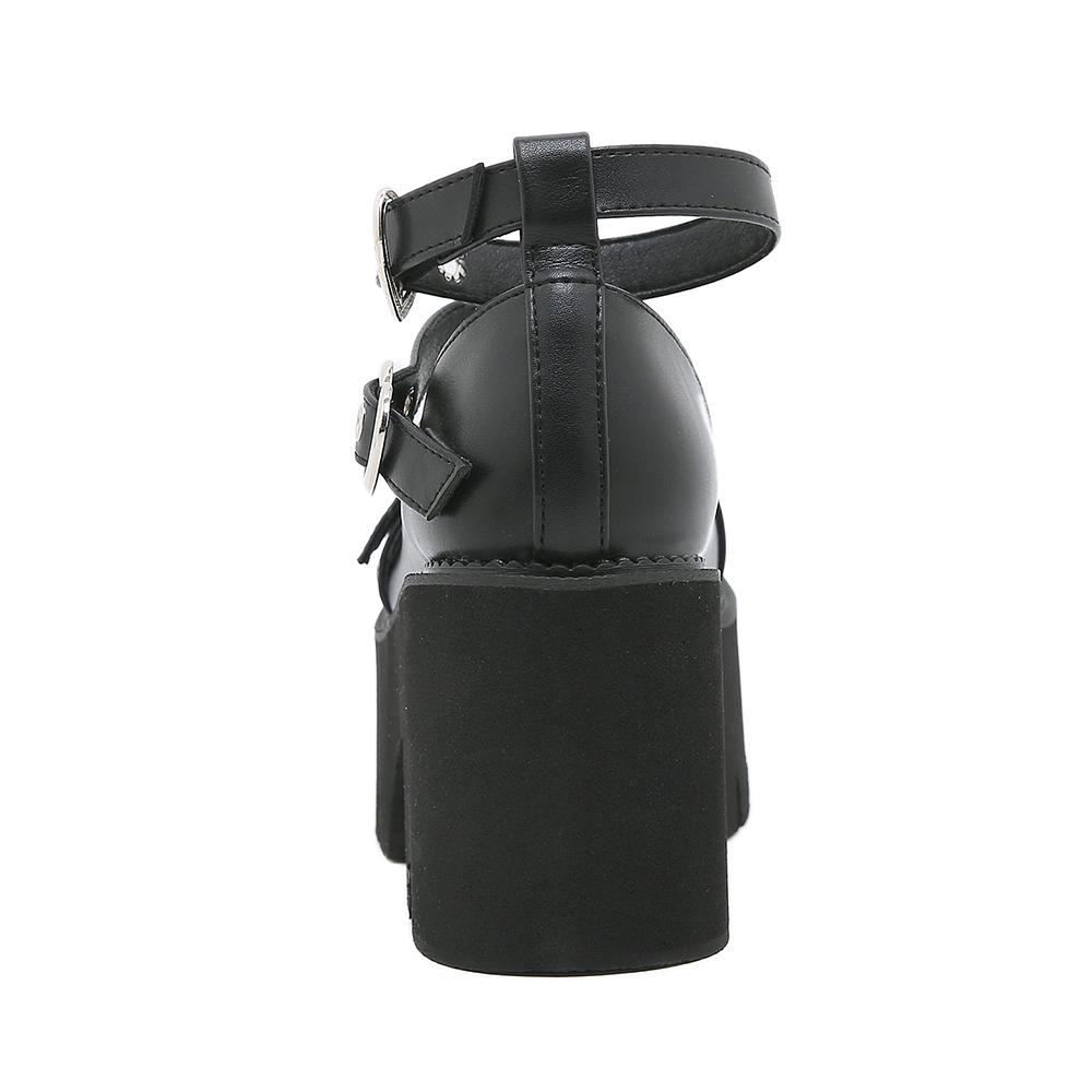 Gdgydh Женские туфли Мэри Джейн на платформе на массивном каблуке с весенней крестообразной повязкой Kawaii Cospaly с пряжкой в ​​форме сердца