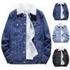 Men's Winter Add Wool Casual Vintage Wash Distressed Denim Jacket Coat