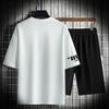 Summer Two Piece Set Men Harajuku Printed Tracksuit Short Sleeve Shorts Sets Mens O-Neck Breathable Casual Sportswear Clothing