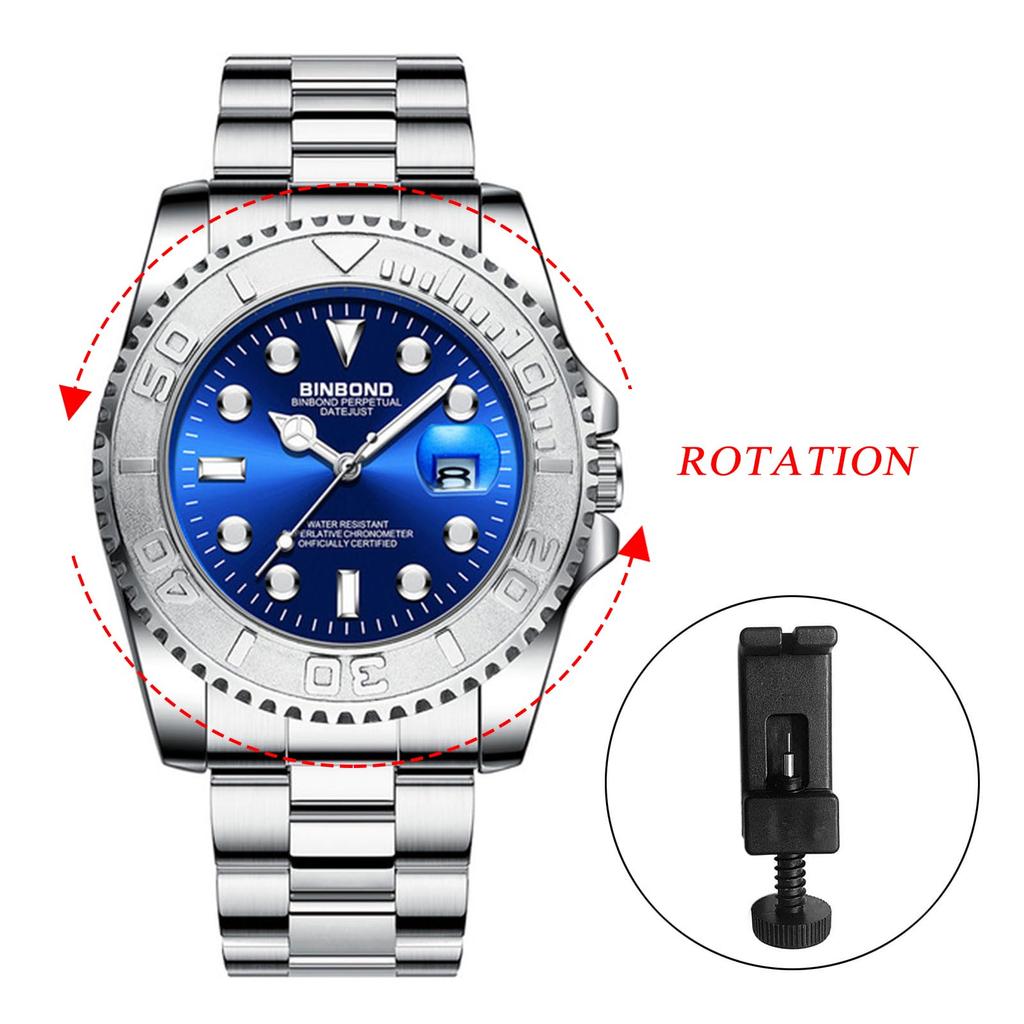 Silver Waterproof Luminous Analog Stainless Steel Case Rotatable Quartz Watch Simple Stylish Casual Business Fashion Accessories Birthday Anniversary