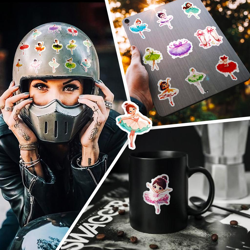 50PCS Ballet Dancing Girl Stickers, Cute Cartoon Decals for Luggage, Car & Decoration