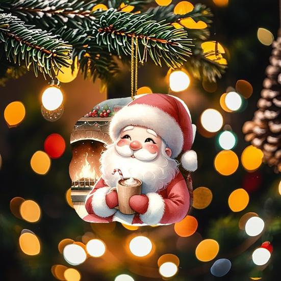 5 Pcs Santa Claus Ornaments 2D Acrylic Cartoon Santa Claus Pendant Christmas Tree Hanging Decoration for Car Tree Door Wall Home Holiday Decor