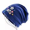 Spring Autumn Beanies Women Solid Color Skullies Hat For Ladies Rhinestone Pearl Flower Cap Female